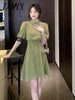 imCharms 2023 Summer Fashionable Green Polka Dot Stitching Lace Bow Tie Is Thin And Elegant Dress Women's