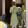 imCharms 2023 Summer Fashionable Green Polka Dot Stitching Lace Bow Tie Is Thin And Elegant Dress Women's