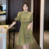 imCharms 2023 Summer Fashionable Green Polka Dot Stitching Lace Bow Tie Is Thin And Elegant Dress Women's