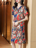 imCharms 2023 Summer Print French Elegant Temperament High-End Mid-Length Silk Plus Size Women's Dress