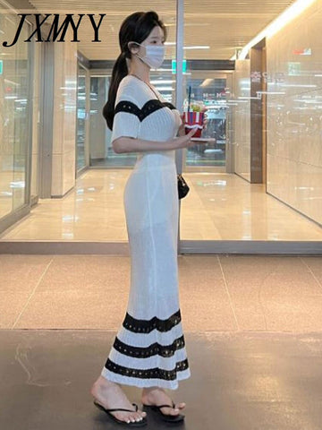 imCharms 2023 Summer Products Chic And Elegant Temperament Women's Casual Simple Slim Knitted Skirt Suit