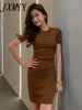 imCharms 2023 Summer Round Neck Short-Sleeved All-Match Sexy Slim Bag Hip Mid-Length Knitted Dress Women's