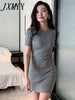 imCharms 2023 Summer Round Neck Short-Sleeved All-Match Sexy Slim Bag Hip Mid-Length Knitted Dress Women's