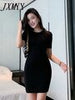imCharms 2023 Summer Round Neck Short-Sleeved All-Match Sexy Slim Bag Hip Mid-Length Knitted Dress Women's