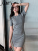imCharms 2023 Summer Round Neck Short-Sleeved All-Match Sexy Slim Bag Hip Mid-Length Knitted Dress Women's