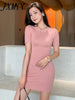 imCharms 2023 Summer Round Neck Short-Sleeved All-Match Sexy Slim Bag Hip Mid-Length Knitted Dress Women's