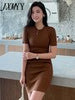 imCharms 2023 Summer Round Neck Short-Sleeved All-Match Sexy Slim Bag Hip Mid-Length Knitted Dress Women's