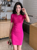 imCharms 2023 Summer Round Neck Short-Sleeved All-Match Sexy Slim Bag Hip Mid-Length Knitted Dress Women's