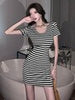 imCharms 2023 Summer Sashion Casual Elegant Temperament Striped Dress Sexy Slim Design Women's Dress