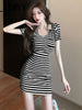 imCharms 2023 Summer Sashion Casual Elegant Temperament Striped Dress Sexy Slim Design Women's Dress