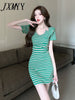 imCharms 2023 Summer Sashion Casual Elegant Temperament Striped Dress Sexy Slim Design Women's Dress