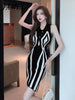 imCharms 2023 Summer Style Sleeveless Temperament Waist Thin Irregular Striped Knitted Dress Women's Trend