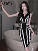 imCharms 2023 Summer Style Sleeveless Temperament Waist Thin Irregular Striped Knitted Dress Women's Trend