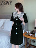 imCharms 2023 Summer comfortable Retro Elegant Doll Collar Short-Sleeved Hepburn Style Temperament Little Black Dress Female