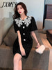 imCharms 2023 Summer comfortable Retro Elegant Doll Collar Short-Sleeved Hepburn Style Temperament Little Black Dress Female