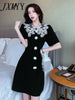 imCharms 2023 Summer comfortable Retro Elegant Doll Collar Short-Sleeved Hepburn Style Temperament Little Black Dress Female