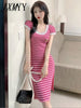 imCharms 2023 Summer NChic Striped Knitted Elegant Temperament Dress Women's Skirt