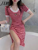 imCharms 2023 Summer NChic Striped Knitted Elegant Temperament Dress Women's Skirt