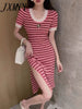 imCharms 2023 Summer NChic Striped Knitted Elegant Temperament Dress Women's Skirt