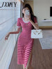 imCharms 2023 Summer NChic Striped Knitted Elegant Temperament Dress Women's Skirt