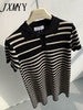imCharms 2023 Summer Texture Casual Slimming Polo Collar Short-Sleeved T-Shirt Skirt Straight Striped Ice Linen Dress
