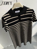 imCharms 2023 Summer Texture Casual Slimming Polo Collar Short-Sleeved T-Shirt Skirt Straight Striped Ice Linen Dress