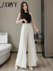 imCharms 2023 Thin Western Chiffon High Waist Draping Elegant and Dynamic Semi-Perspective Wide Leg Culottes Mopping Pants