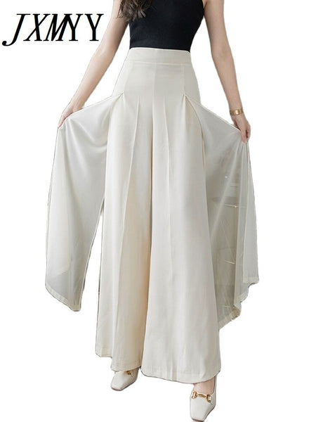 imCharms 2023 Thin Western Chiffon High Waist Draping Elegant and Dynamic Semi-Perspective Wide Leg Culottes Mopping Pants