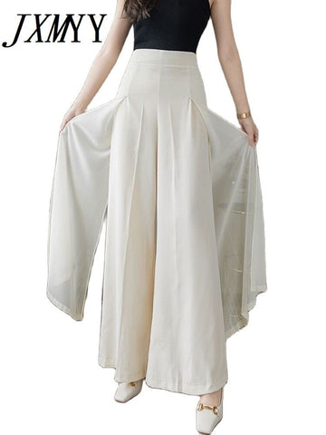 imCharms 2023 Thin Western Chiffon High Waist Draping Elegant and Dynamic Semi-Perspective Wide Leg Culottes Mopping Pants