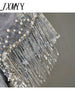 imCharms 2023 Waist Beaded Fringe Women's Denim Shorts Summer Beaded Wide Leg Oversized Jeans Korean Streetwear Women's