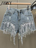 imCharms 2023 Waist Beaded Fringe Women's Denim Shorts Summer Beaded Wide Leg Oversized Jeans Korean Streetwear Women's