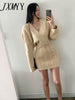 imCharms 2023 Winter Chic Korean Version Elegant V-Neck Twist Knitted Top + Skirt Women's Clothing