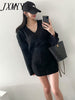 imCharms 2023 Winter Chic Korean Version Elegant V-Neck Twist Knitted Top + Skirt Women's Clothing