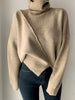 imCharms 2023 Winter Chic Solid Thick Slash Slit Design Thickened Turtleneck Warm Knitted Sweater Women's Top