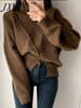 imCharms 2023 Winter Chic Solid Thick Slash Slit Design Thickened Turtleneck Warm Knitted Sweater Women's Top