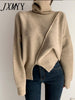 imCharms 2023 Winter Chic Solid Thick Slash Slit Design Thickened Turtleneck Warm Knitted Sweater Women's Top