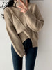 imCharms 2023 Winter Chic Solid Thick Slash Slit Design Thickened Turtleneck Warm Knitted Sweater Women's Top