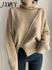 imCharms 2023 Winter Chic Solid Thick Slash Slit Design Thickened Turtleneck Warm Knitted Sweater Women's Top