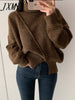 imCharms 2023 Winter Chic Solid Thick Slash Slit Design Thickened Turtleneck Warm Knitted Sweater Women's Top