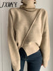 imCharms 2023 Winter Chic Solid Thick Slash Slit Design Thickened Turtleneck Warm Knitted Sweater Women's Top