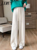 imCharms 2023 Winter Classic Elastic Waist Cashmere High Waist Straight Joker Wide Leg Pants Women's Dress