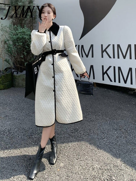 imCharms 2023 Winter Commuter Ladies Style Waist Ladies Cotton-Padded Jacket Padded Jacket Dress Ladies Clothing