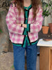 imCharms 2023 Winter Purple Cardigan Sweater Women's Casual Loose All-Match Plaid Knitted Jacket Top