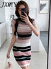 imCharms 2023 Women's Summer Elegant Temperament Slim Bag Hip Short Skirt With Striped Knitted Dress
