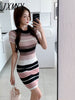 imCharms 2023 Women's Summer Elegant Temperament Slim Bag Hip Short Skirt With Striped Knitted Dress