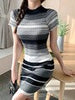 imCharms 2023 Women's Summer Elegant Temperament Slim Bag Hip Short Skirt With Striped Knitted Dress