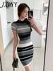 imCharms 2023 Women's Summer Elegant Temperament Slim Bag Hip Short Skirt With Striped Knitted Dress