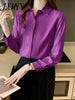 imCharms 7-Color Satin Shirt Women's 2023 Autumn Solid Color professional Shirt Loose Ladies Elegant Temperament Top Trend