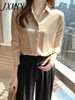 imCharms 7-Color Satin Shirt Women's 2023 Autumn Solid Color professional Shirt Loose Ladies Elegant Temperament Top Trend