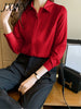 imCharms 7-Color Satin Shirt Women's 2023 Autumn Solid Color professional Shirt Loose Ladies Elegant Temperament Top Trend